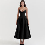 New Temperament Long Dress With Chest Dress V Sharp Angle Fish Bone Gird Waist A Dress Dress Dress Dress Dress