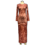 Hot Sales 2025 Spring And Summer Long-Sleeved Dress Print Round Neck Tight Dress Body Medium Long Dress