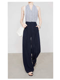 Tibetan Blue Suit Pants High Wisdom Big Lady Wind TR Thick Twill Broad Leg Pants Cover Meat Thin Season Can Be Trousers Women