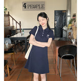 Pure Cotton Bow Polo Collar Short-Sleeved Dress Women Summer Fashion Temperament Waist High-End Ass Short Skirt