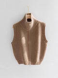Knitted Vest High-Neck Double Zipper Comfortable Simple Early Autumn New Temperament Full Thin Bottom Shirt Vest Top