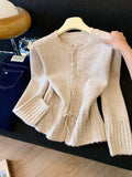 Gentle Wind Pumping Rope Lotus Leaf Side Design Sweater Women Autumn And Winter 2026 New Waist Thin Knitted Shirt Top
