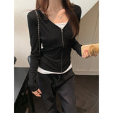 Autumn And Winter New Black And White Bump Color Set Up A T-Shirt Long-Sleeved T-Shirt Women's Fake Two Niche Design Tips On The Body
