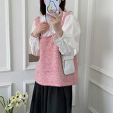 Korean U-Neck Knitted Vest Women 2025 Spring And Autumn Niche With Bows Soft Glutinous Folded Sweater Vest Outside