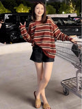 Clamming Striped Long-Sleeved Knitwear 2025 Summer New Gymp Hoodie Loose Round-Neck Sunscreen Shirt Top
