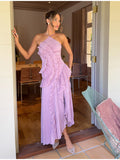 Women's Fashion Folds Hanging Neck Sexy Dress Holiday Seaside Dress Hottie Hanging Neck