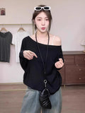 Lay-Shouldered Cotton Long-Sleeved T-Shirt Women's Autumn Pure Lusty Collarbone Lazy And Slacken The Bottom Shirt A Word On The Shoulder