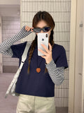 Design Fake Two Stripes Splicing Long-Sleeved T-Shirt Women 2026 Autumn Unique Bottoming Shirt Top