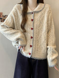 Large-Size Fat Mm Spring And Autumn Retro Love Buckle Lazy Doll Collared Sesame Sweater Women's Loose Knitwear Coat