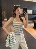 Blue And White Stripes Spliced Colliding Color Knitted Long-Sleeved Cardigan Women 2026 Early Autumn New Loose Feeling Loose Shoulder Coat