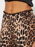 New Women's Casual Trousers Leopard Print Lace Side Splicing Mid-Rise Body-Paired Hip-Up Pants