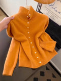 This Year's New 2025 Fall Loose Fat MM Orange Stand-Up Knitted Cardigan Women's Long-Sleeved High-End Soft-Sleeved Sweater