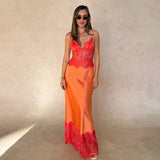 Fashion Temperament Deep V-Neck Perspective-De-Sight Dress Sexy Babes Lace Slings Splicing Long Dress