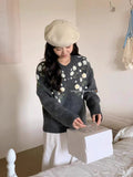 Korean Three-Dimensional Flowers Warm And Soft Knitted Cardigan Women's Autumn And Winter New Loose Thin Temperament Sweater Jacket