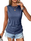 2025 Summer New Casual Solid Color Jacket Sleeveless Wrinkle Round Collar Vest Women's T-Shirt