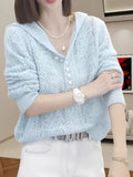 Advanced Sense Of Loose Long Sleeve Hooded Knitted Jersey Spring 2025 New Fashion Stylish Design Thin Sweater