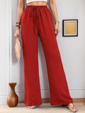 Women's New Casual Pocket Simple Tight Waist Draw Trousers Trousers Women