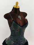2025 Hottie Sexy Leopard Print Around The Neck Lotus Strap Sling Vest Low Chest Bare Back Dress