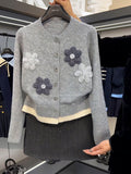 Small Fragrant Style, Gray-Educated Gray Knitted Sweater Cardigan Coat Women's Autumn And Winter New High-End Feel Top