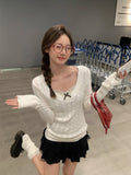 Pure Desire Stripe V-Neck Long-Sleeved Knitted Shirt Women Autumn And Winter Hemp Flower Design Slimming Thin Bottom Shirt Inside The Top