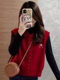 European Goods High-End New Year Red Knitted Vest Vest 2025 Winter Angola Red Folded Horse Clip Top Woman