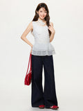 Korean Version Of The White Wave Point BM Lace Splicing Hem Vest Sling Women 2026 Spring New Body-Playing Shirt