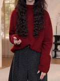 Red White Half-Neck Long-Sleeved Knitted Sweater In The Sweater Winter Girl's New Burst Thin Bottom Shirt Top