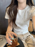Round Neck Wave Point Short-Sleeved Knitted T-Shirt Girl New Summer Shoulder High-End Small Incense Half-Sleeved Top 2025 Explosion