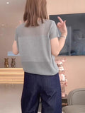 Large-Size Women's Loose Thin Knitted Shirt Short-Sleeved T-Shirt 2025 Summer New Fat Mm Thin Belly Top