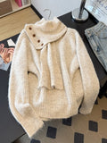 The Atmosphere Is Lazy And The Hair Of The Seaweed Cashmere Sweater Women 2025 Autumn And Winter New Large-Size Fat Mm With Scarf