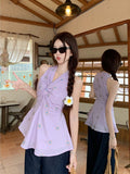 Design Sense Tucked Solid Color Sleeveless Hanging Neck Sling Vest Women Summer Seaside Waist Unique Temperament Outside The Coat