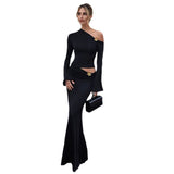 Autumn 2025 Sexy Slanted Shoulder Horn Sleeve Top Fashion Slimming Half-Body Hip Skirt Suit