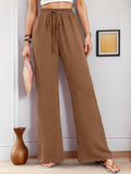 Women's New Casual Pocket Simple Tight Waist Draw Trousers Trousers Women