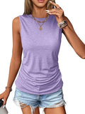 2025 Summer New Casual Solid Color Jacket Sleeveless Wrinkle Round Collar Vest Women's T-Shirt