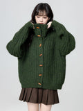 Green Turtleneck Sweater Coat Women's Autumn And Winter 2025 Winter New Warm And Thick Collar Knitted Cardigan Top