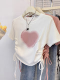 Pure Cotton Pink Shoulder Short-Sleeved T-Shirt Girls Summer New Repair Body Lirts With Thin Skinny Small Man's Short Top
