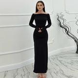 Women's Winter New Ins Sexy Temperament Solid Color Tight Ass Long-Sleeved Dress Women