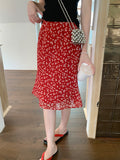 Vintage Gentle Wind Red Broken Flower Dress Women 2026 Summer New High-Rise Thin And Long Skirt