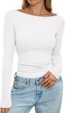 2025 Autumn And Winter Boat Collar Ribs Jersey Folding Body Out Of The Coat Leisure Basic T-Shirt