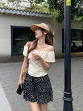 The Word Lotaf Side Of The Shoulder Design Short-Sleeved T-Shirt For Women's Summer New Folds To Collect Thin Niche Blouse