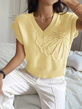 Dili Leisure Vacation Deep V Solid Color Short Sleeve Sweater Women's Winter 2025