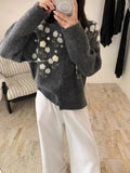 Korean Three-Dimensional Flowers Warm And Soft Knitted Cardigan Women's Autumn And Winter New Loose Thin Temperament Sweater Jacket