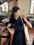 Pure Cotton Bow Polo Collar Short-Sleeved Dress Women Summer Fashion Temperament Waist High-End Ass Short Skirt