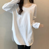 White U-Neck Bottom Shirt Women's Spring And Autumn New Design Sense Of Small Irregular Opening Long-Sleeved T-Shirt Top