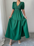Dili Elegant Temperament Solid Color Short Sleeve Long Skirt Dress Women's 2025 Autumn And Winter