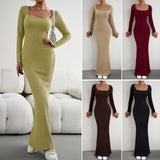 Dili Women's Dress Kardashian Ins Sexy Wind 2025 Autumn Collar Long-Sleeved Knitted Dress