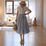 New French Retro Elegant Thin Striped Half-Skirt Set Holiday Style Skirt Skirt Skirt Half Body