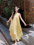 Irregular Yellow Hanging Neck Sling Dress Female Sambamine Beauty Yunnan Tourist Seaside Beach Dress