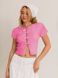 Ebay Burst Y2K Sexy Hottie Bow Decorated Hollow T-Shirt High-End Short Top