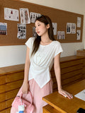 Korean Fashion Button-Neck Short-Sleeved T-Shirt Women 2026 Summer Slim Repair Body Beautiful Small Top